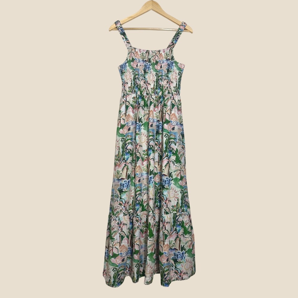 NEW Marine Layer Selene Maxi Dress 2026 Linen Blend Med Watercolor Palm Vacation - Picture 3 of 14